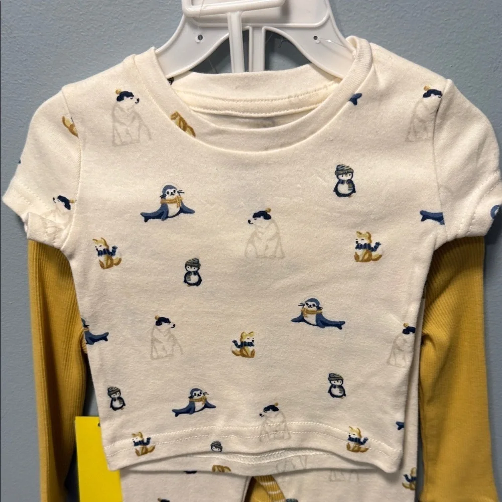 4 pc Yellow and Cream Penguin organics Kids Matching Set